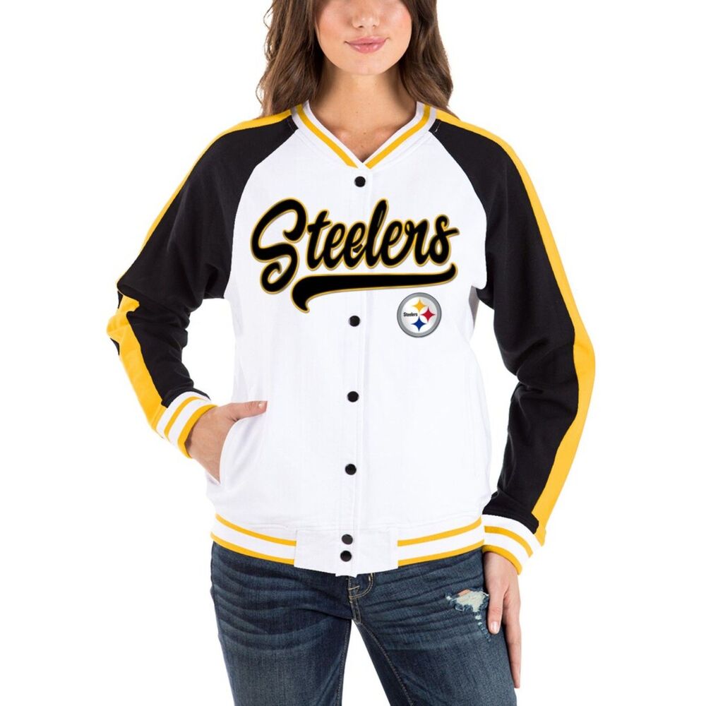 New Era Pittsburgh Steelers Varsity Full Snap Jacket White/Black Women's - L